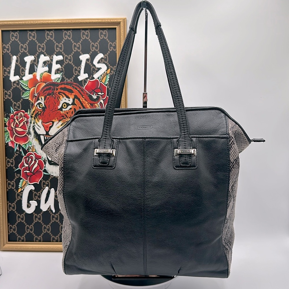 Coach Taylor Mixed N/S Tote In Black Leather/Snakeskin.
